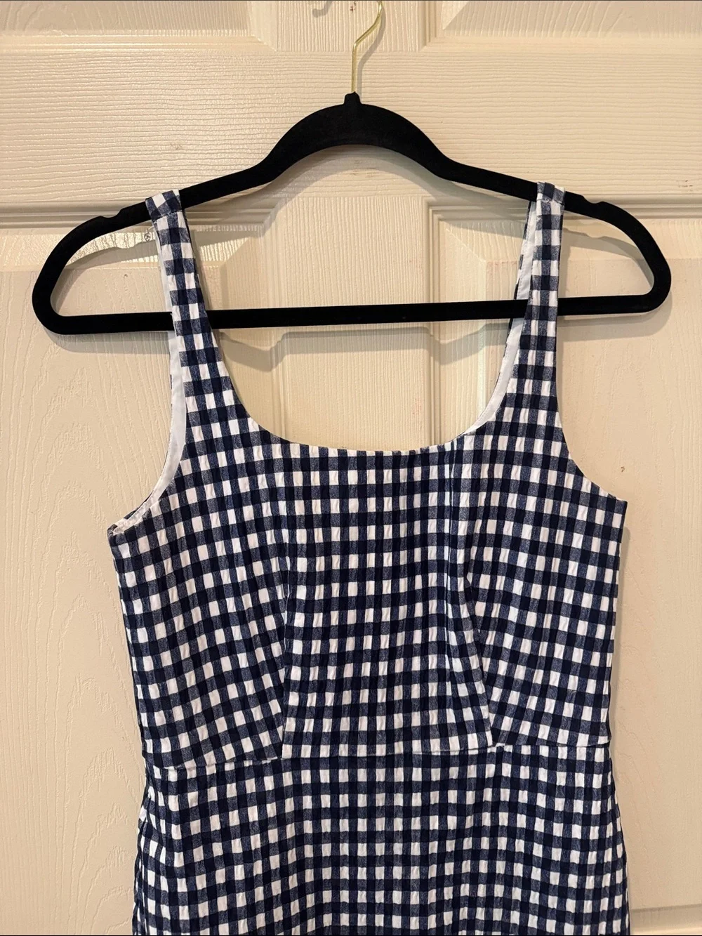 J Crew stretch navy/white gingham, size 6